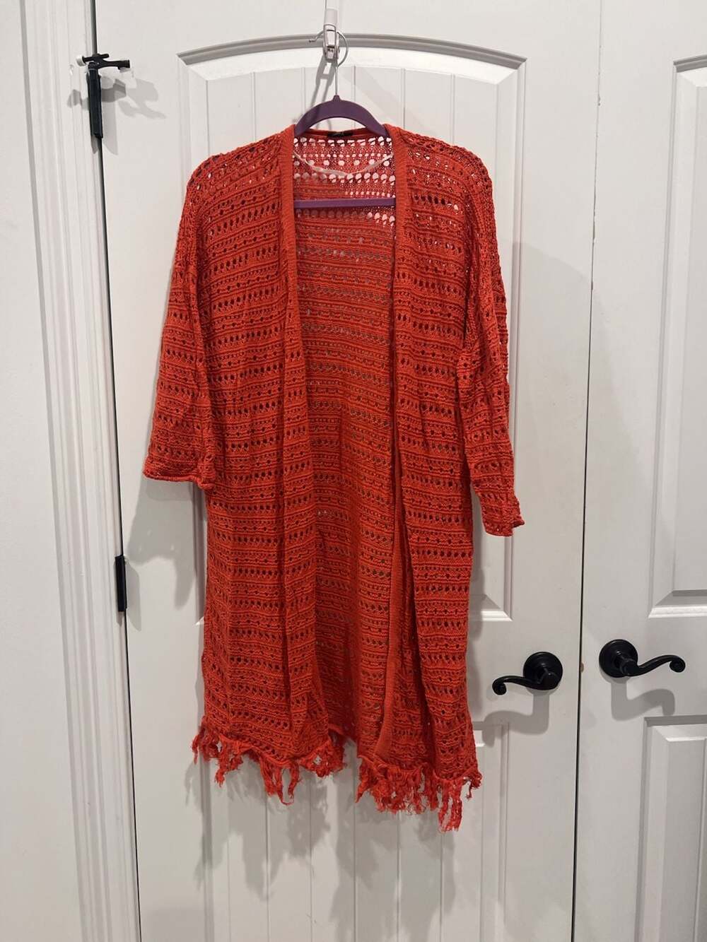 Torrid Women's Orange Crochet Open Front Fringe Cardigan Kimono